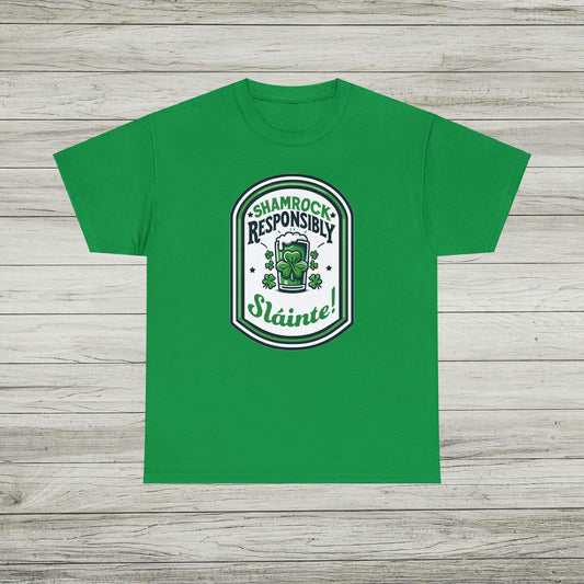 Shamrock Responsibly Slainte T-Shirt, St. Patrick's Day Tee, Lucky Funny Beer Drinking Shirt