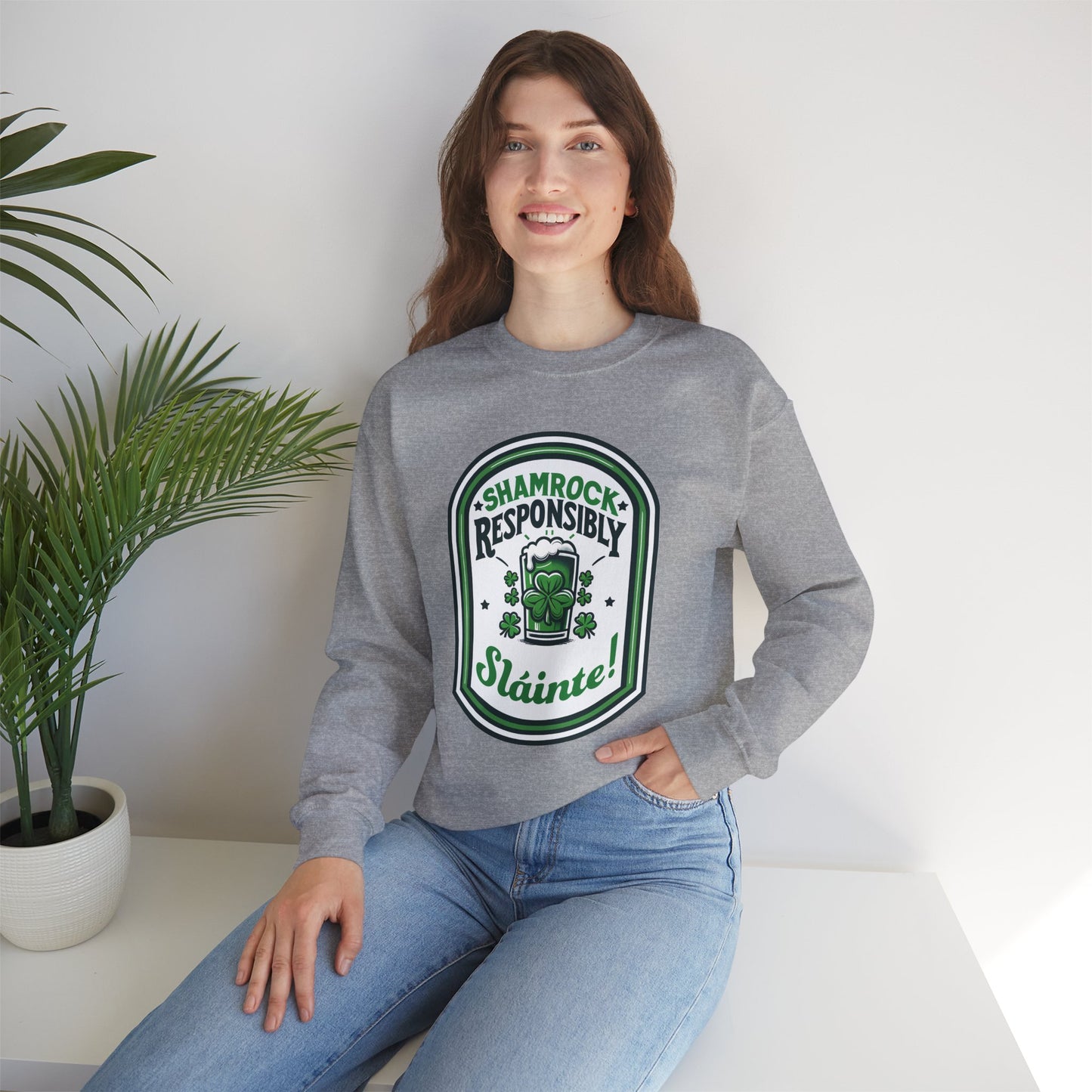 Shamrock Responsibly Slainte Sweatshirt, St. Patrick's Day Crewneck, Funny Lucky Beer Drinking Shirt