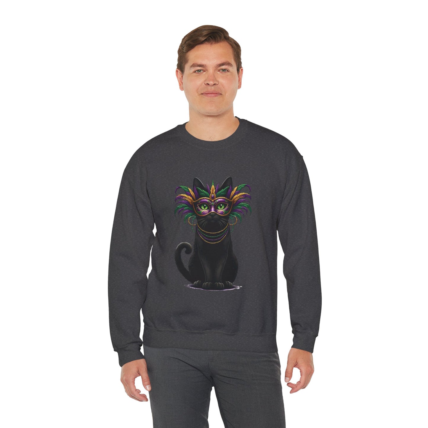 Black Cat Mardi Gras Sweatshirt Masquerade Ball Kitten and Beads Crewneck New Orleans French Quarter NOLA Carnival Parade Cat Shirt