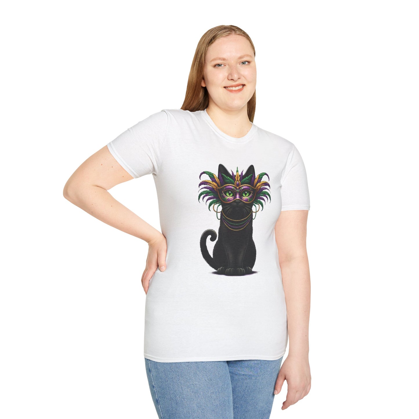 Black Cat Mardi Gras T-Shirt Masquerade Ball Kitten and Beads Tee New Orleans French Quarter NOLA Carnival Parade Cat