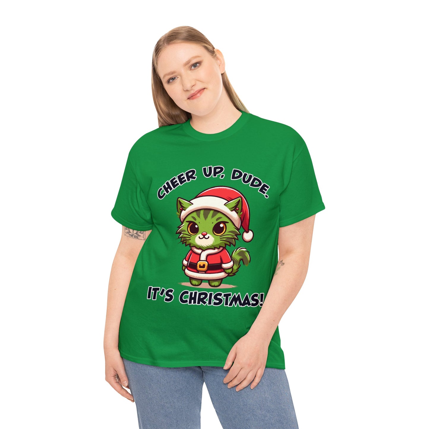 Cheer Up Dude Christmas Unisex Heavy Cotton Tee