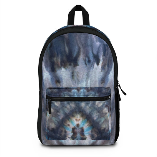 Blue Gray Watercolor Flames Campfire Backpack, Tie Dye Style Back to School Bag Back Pack