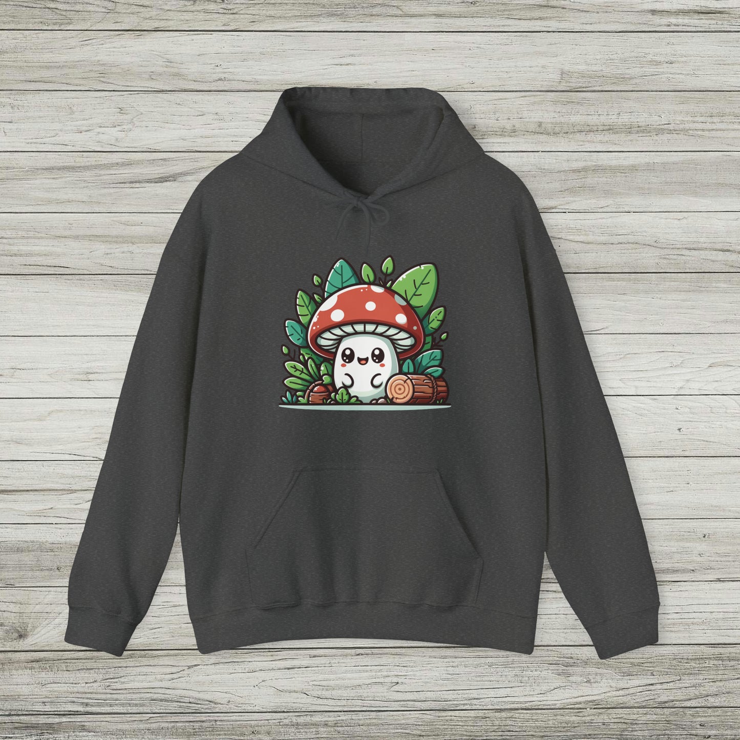 Happy Mushroom Hoodie, Shroom in the Forest Hooded Sweatshirt, Retro Hippie Fungi Shirt