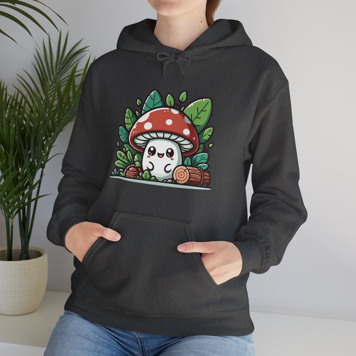 Happy Mushroom Hoodie, Shroom in the Forest Hooded Sweatshirt, Retro Hippie Fungi Shirt