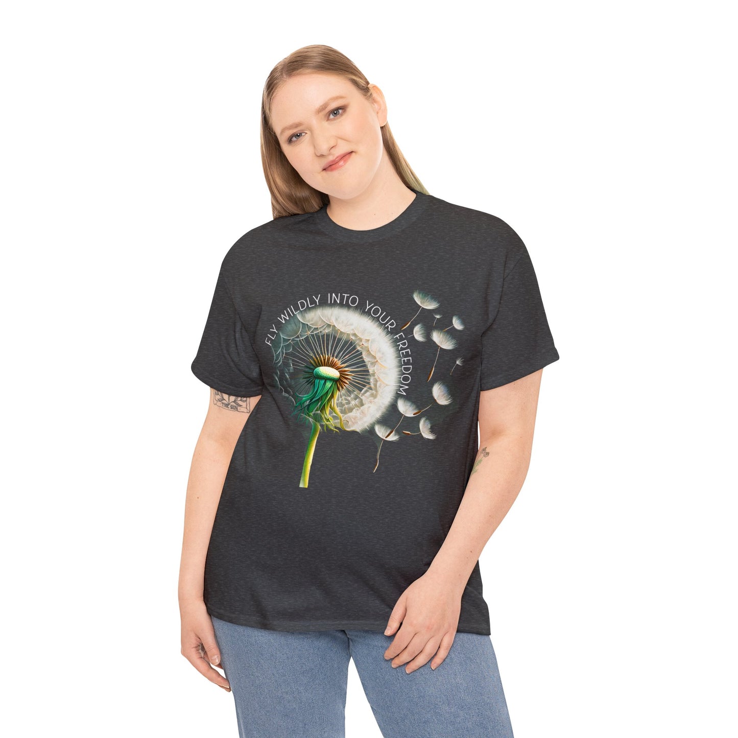 Dandelion Fly Wildly Into Your Freedom Cotton Tee, Blowing Dandelion Seeds, Nature Lover T-Shirt