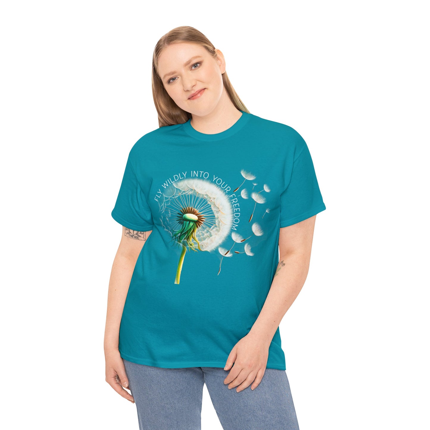 Dandelion Fly Wildly Into Your Freedom Cotton Tee, Blowing Dandelion Seeds, Nature Lover T-Shirt