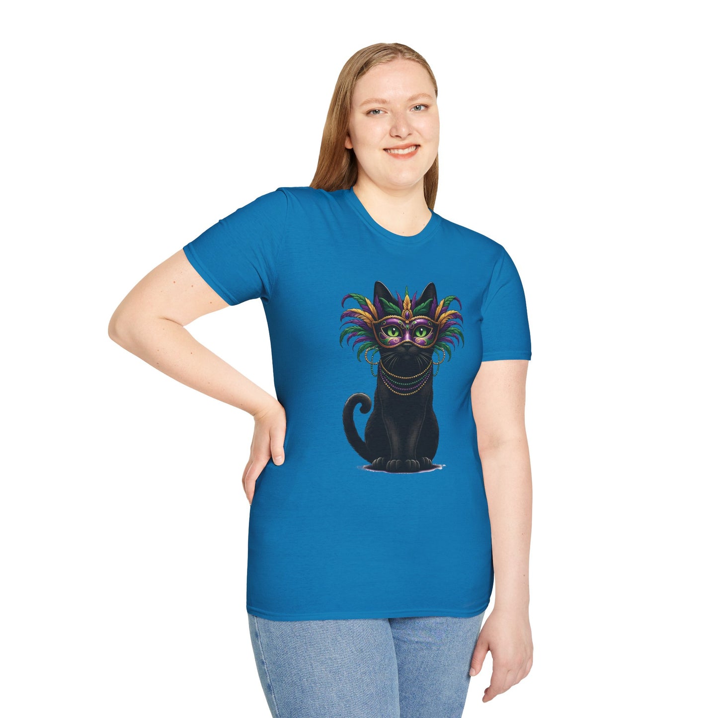 Black Cat Mardi Gras T-Shirt Masquerade Ball Kitten and Beads Tee New Orleans French Quarter NOLA Carnival Parade Cat