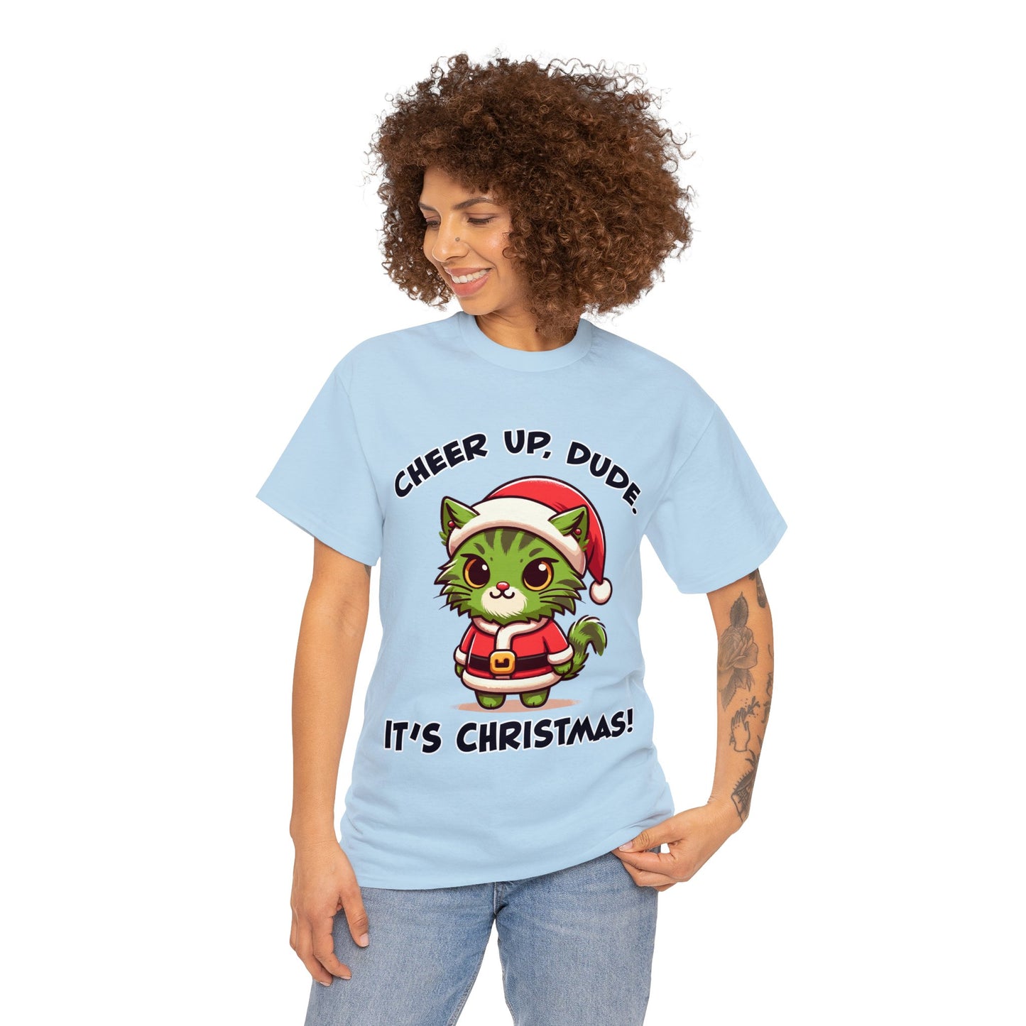 Cheer Up Dude Christmas Unisex Heavy Cotton Tee