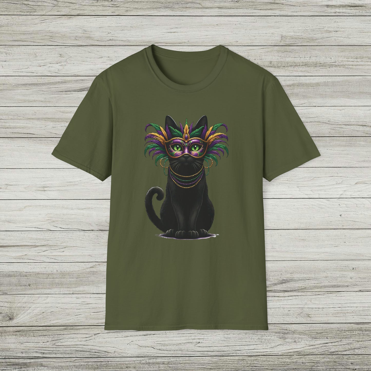 Black Cat Mardi Gras T-Shirt Masquerade Ball Kitten and Beads Tee New Orleans French Quarter NOLA Carnival Parade Cat