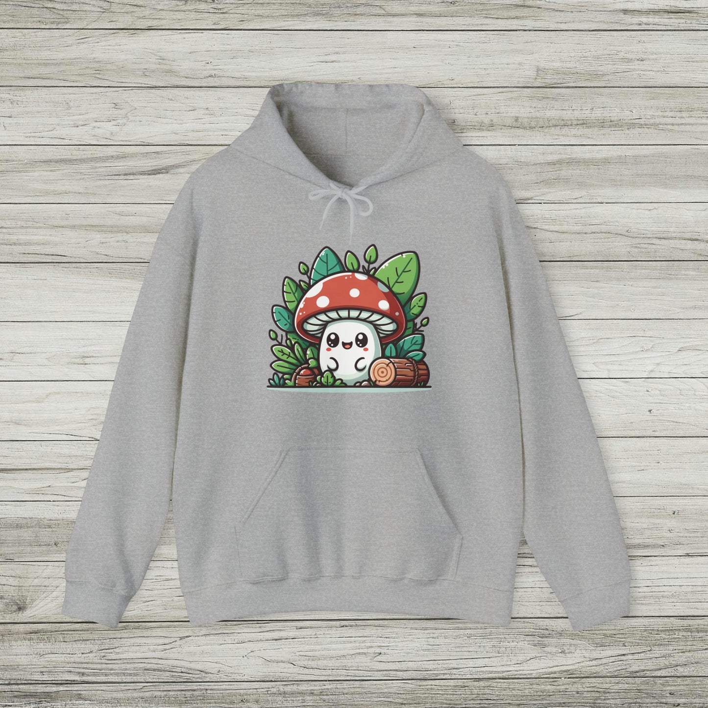 Happy Mushroom Hoodie, Shroom in the Forest Hooded Sweatshirt, Retro Hippie Fungi Shirt