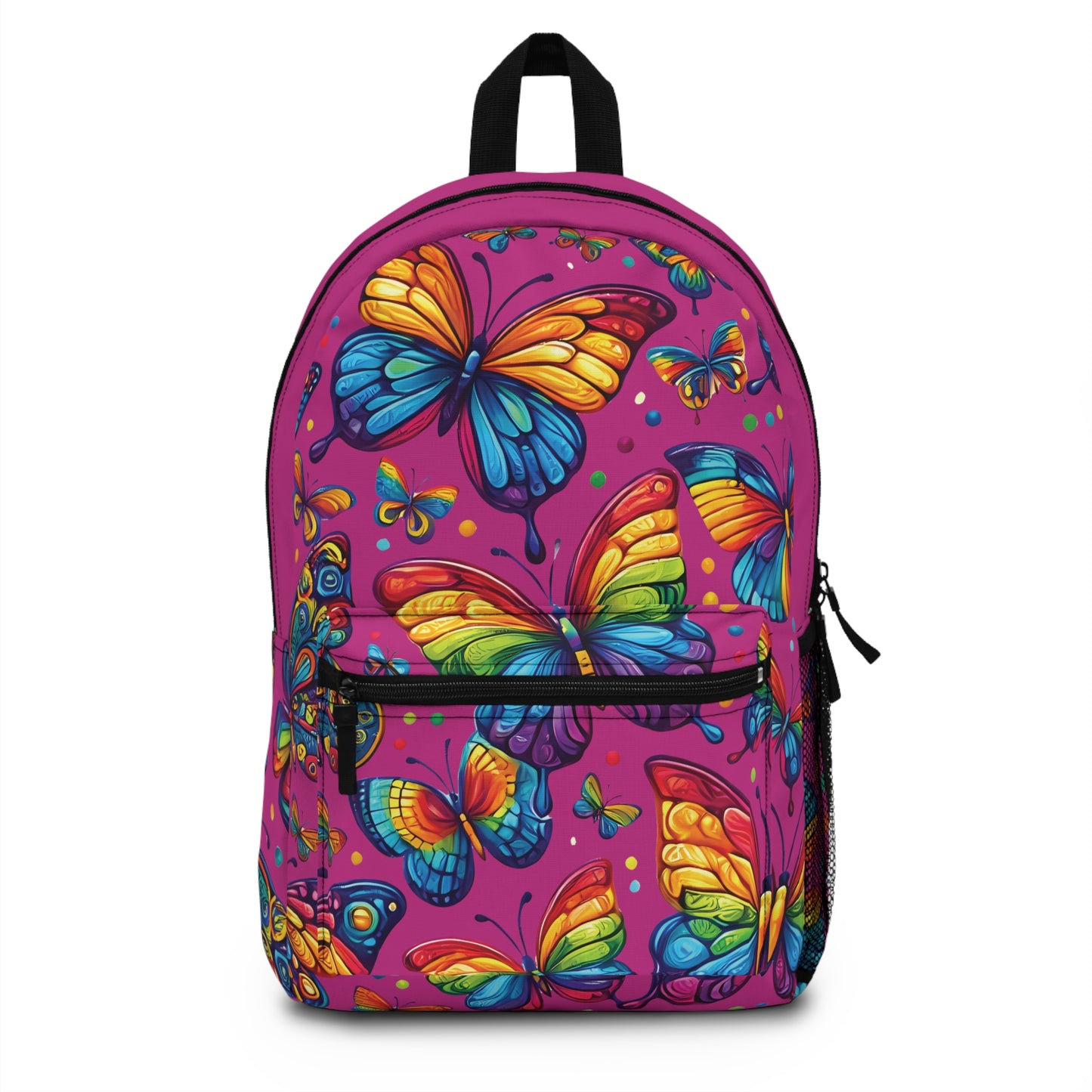 Pink Rainbow Watercolor Butterflies Backpack, Butterfly Nature Lover Colorful Back to School Bag