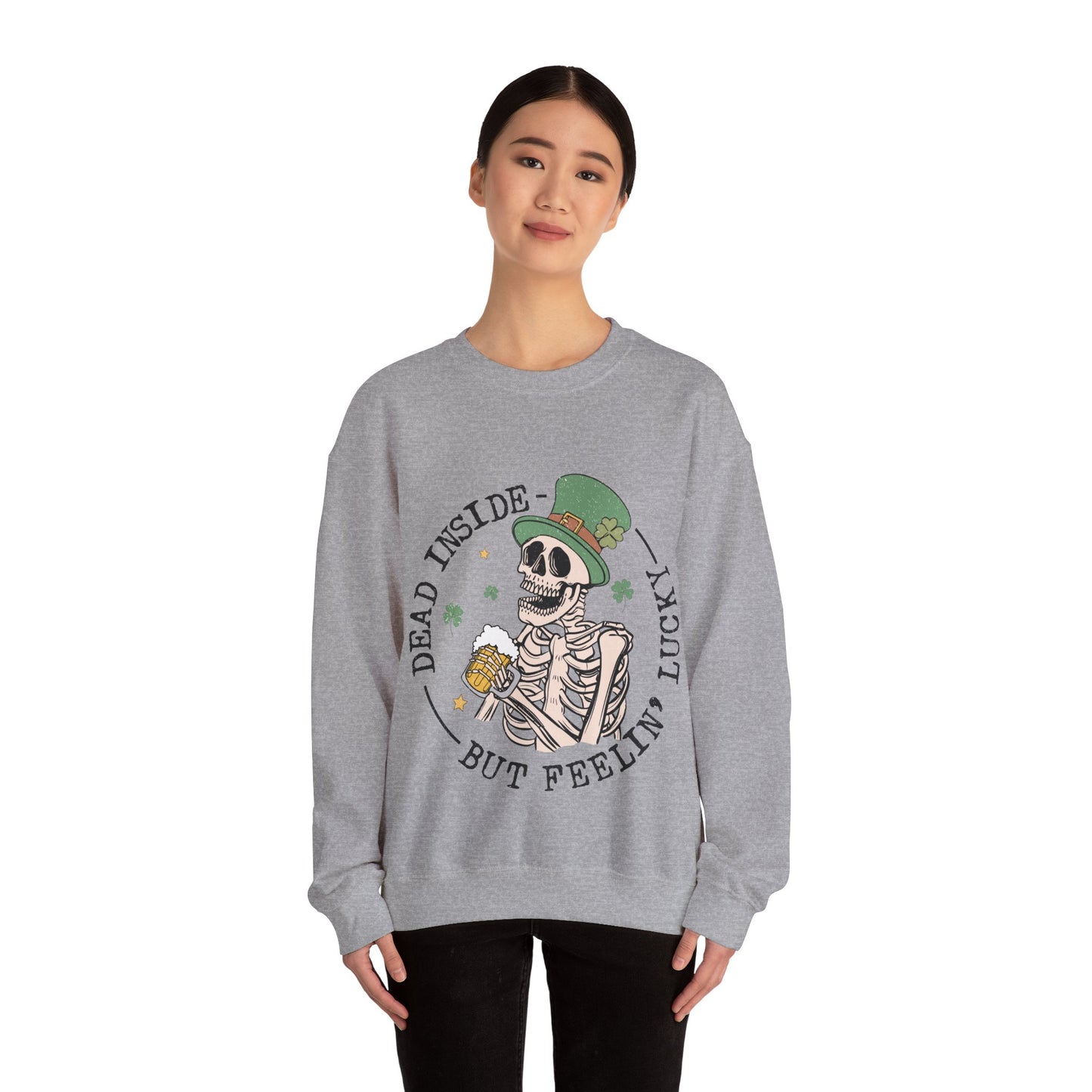 Dead Inside But Feeling Lucky Sweatshirt, St. Patrick's Day Crewneck, Punk Style Funny Beer Drinking Shirt