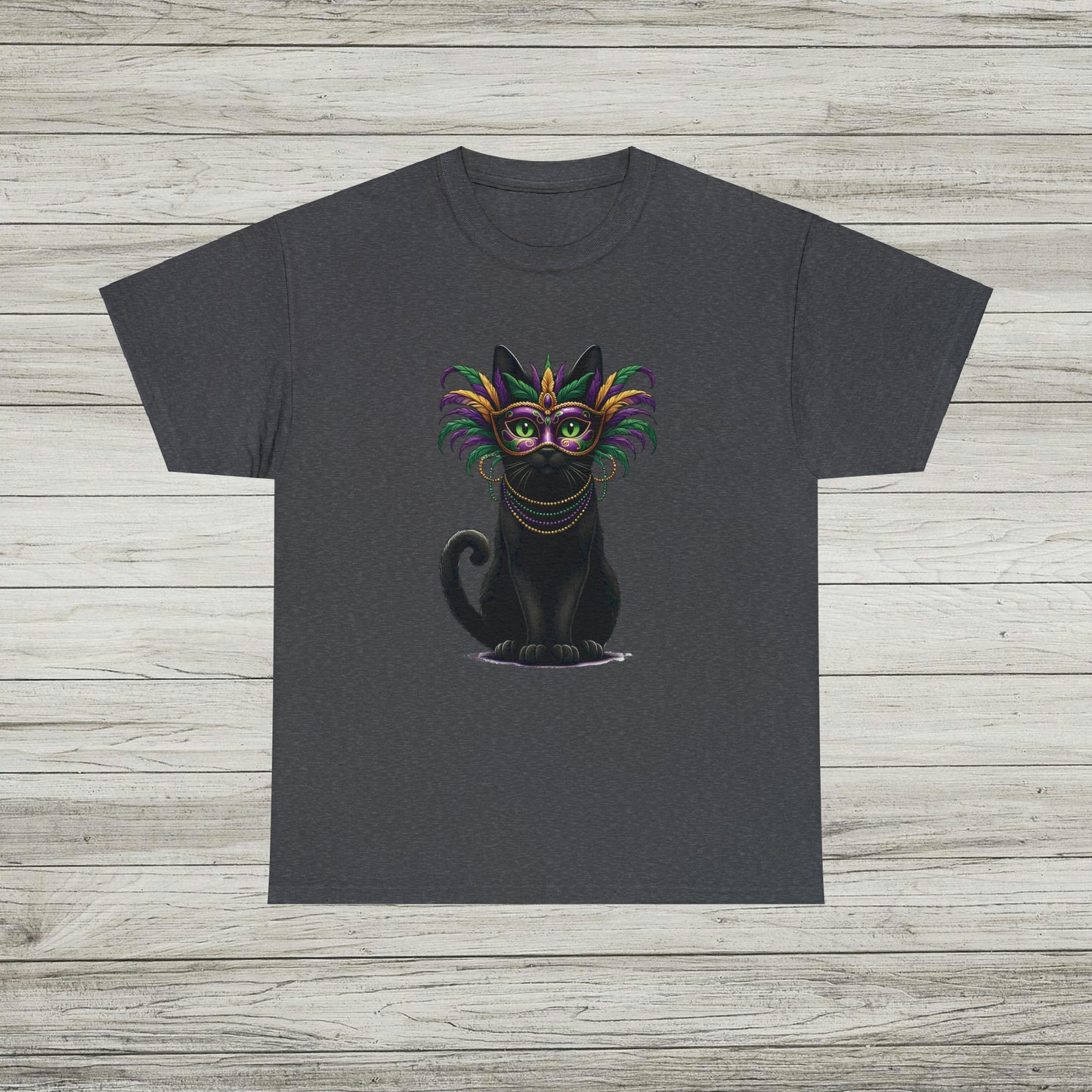 Black Cat Mardi Gras T-Shirt Masquerade Ball Kitten and Beads Tee New Orleans French Quarter NOLA Carnival Parade Cat