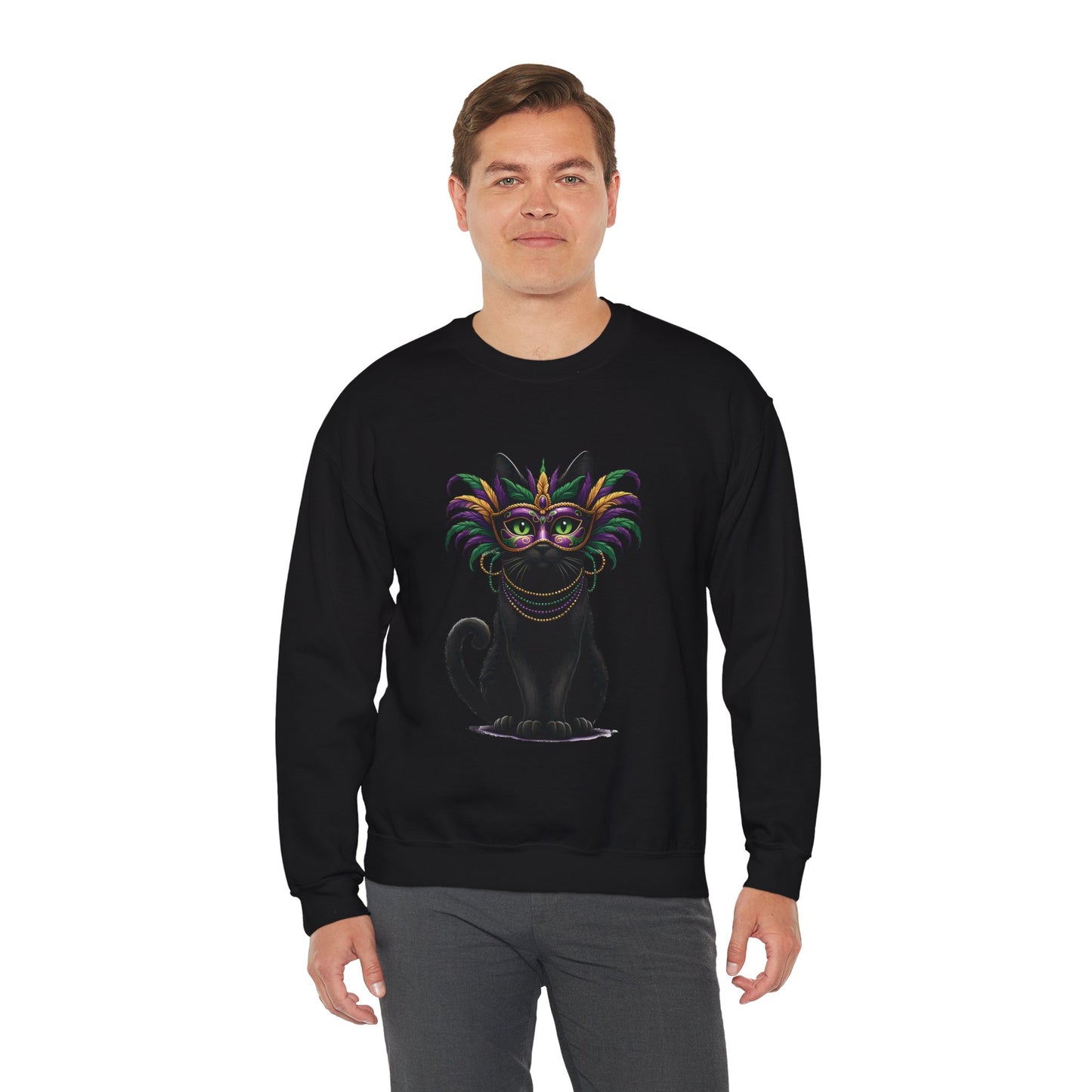 Black Cat Mardi Gras Sweatshirt Masquerade Ball Kitten and Beads Crewneck New Orleans French Quarter NOLA Carnival Parade Cat Shirt