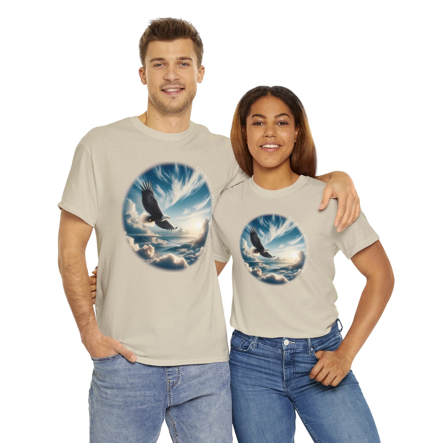 Fly Wildly Into Your Freedom Cotton Tee, Soaring Eagle in the Sky, Nature Lover T-Shirt