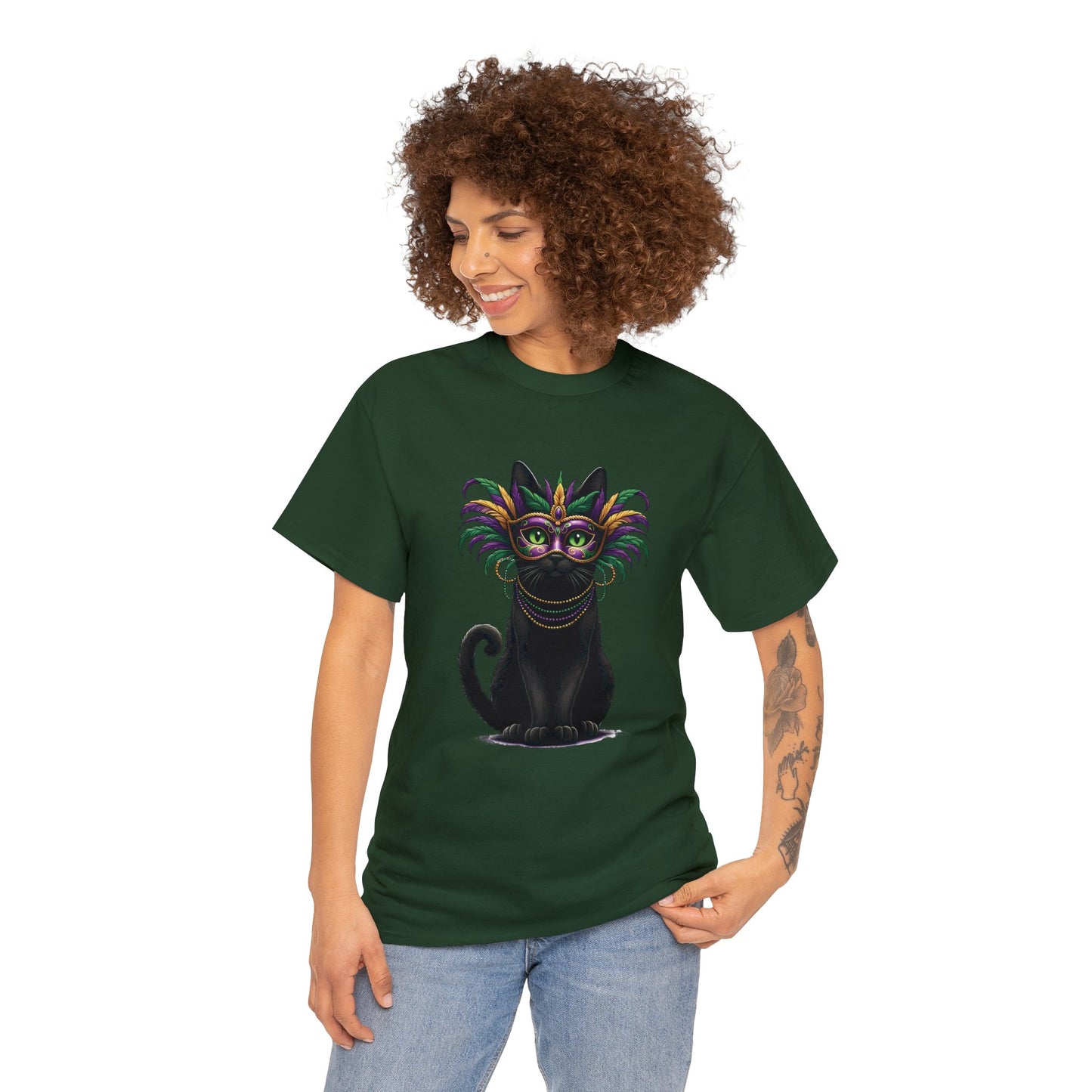 Black Cat Mardi Gras T-Shirt Masquerade Ball Kitten and Beads Tee New Orleans French Quarter NOLA Carnival Parade Cat