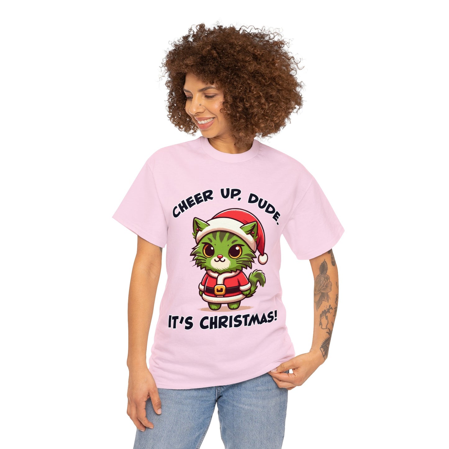 Cheer Up Dude Christmas Unisex Heavy Cotton Tee