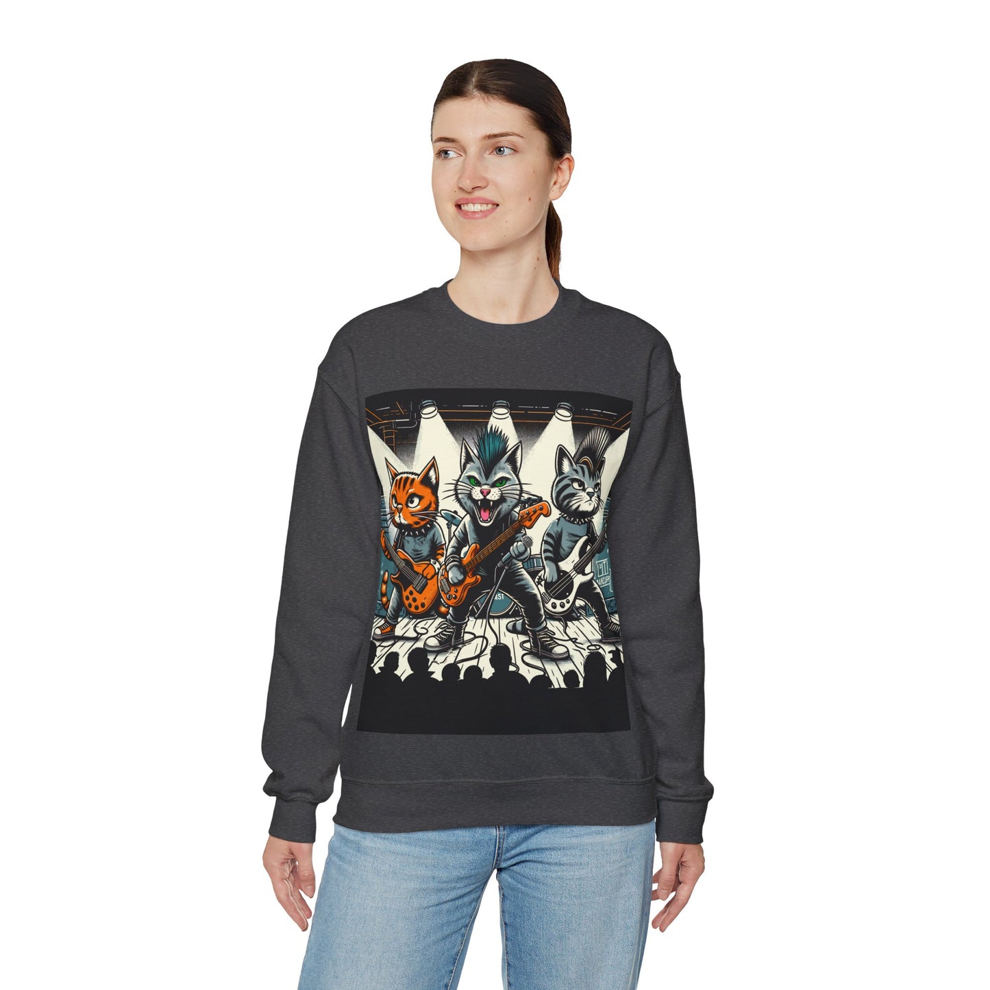 Punk Rock Band Cats Bootleg Style Concert Crewneck Sweatshirt