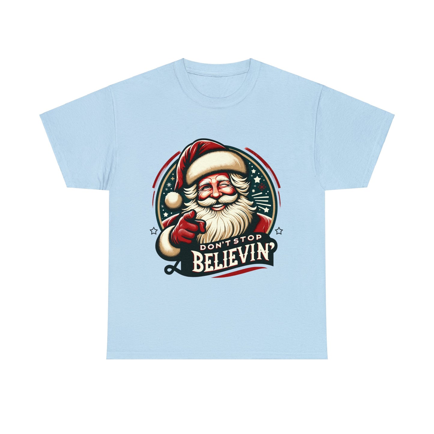 Don't Stop Believin' Santa Heavy Cotton Tee