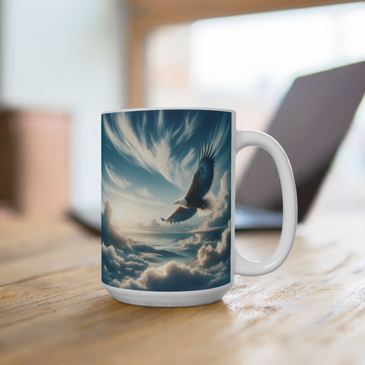 Eagle Soaring 15oz Large Mug, Fly Wildly Into Your Freedom Coffee Cup, Nature Lover Ceramic C-Handle Mug