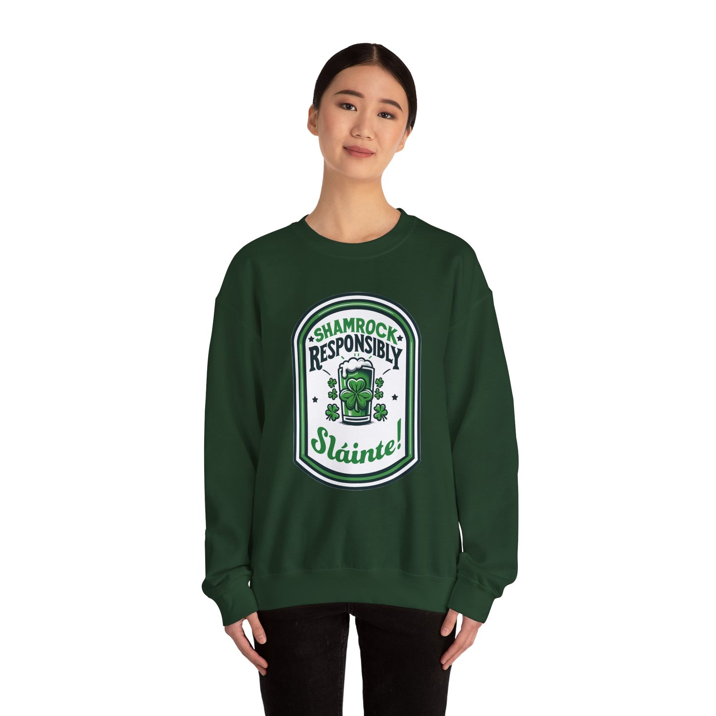 Shamrock Responsibly Slainte Sweatshirt, St. Patrick's Day Crewneck, Funny Lucky Beer Drinking Shirt