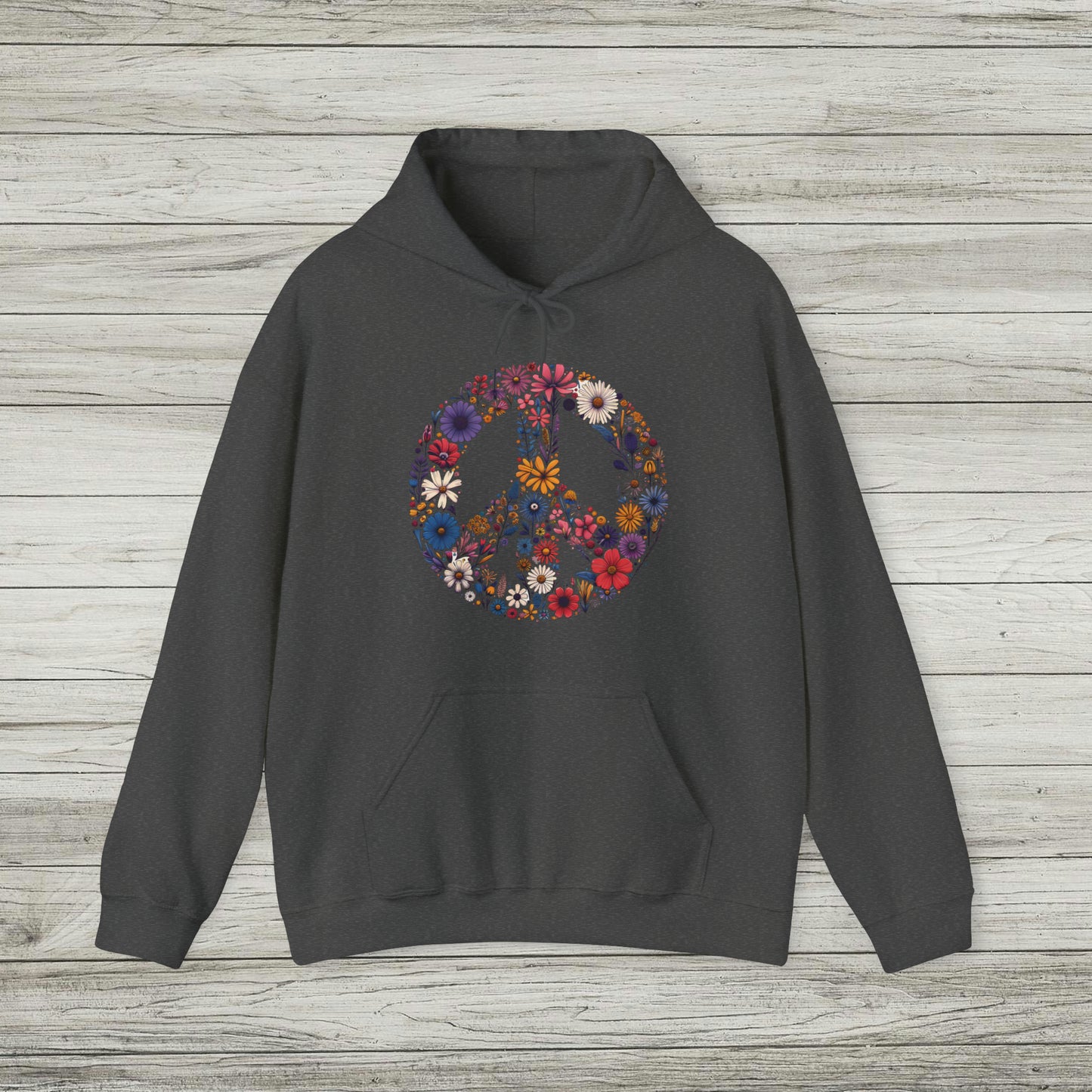 Wildflower Peace Sign Hoodie, Flower Boho Hooded Sweatshirt, Hippie Earth Day Shirt