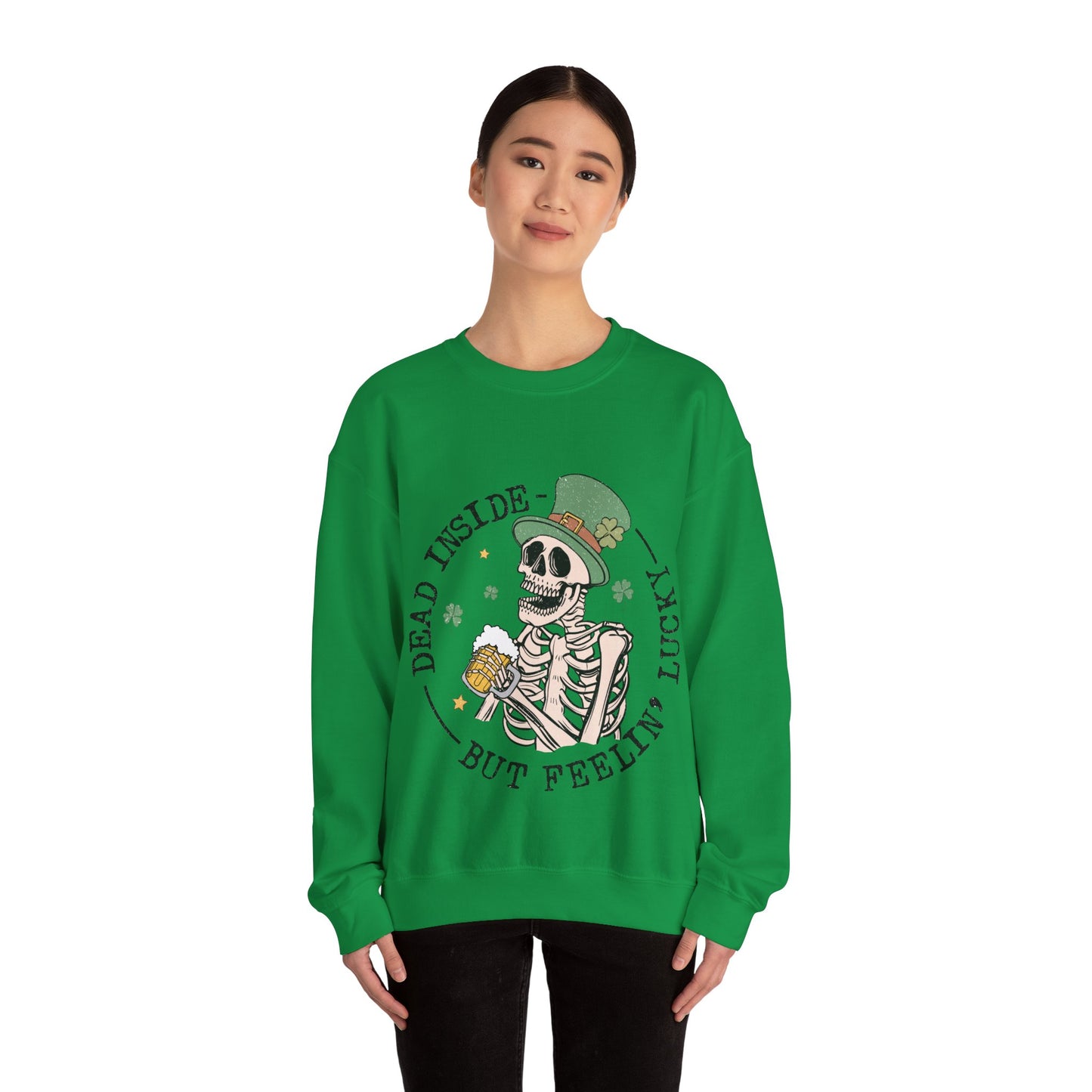 Dead Inside But Feeling Lucky Sweatshirt, St. Patrick's Day Crewneck, Punk Style Funny Beer Drinking Shirt