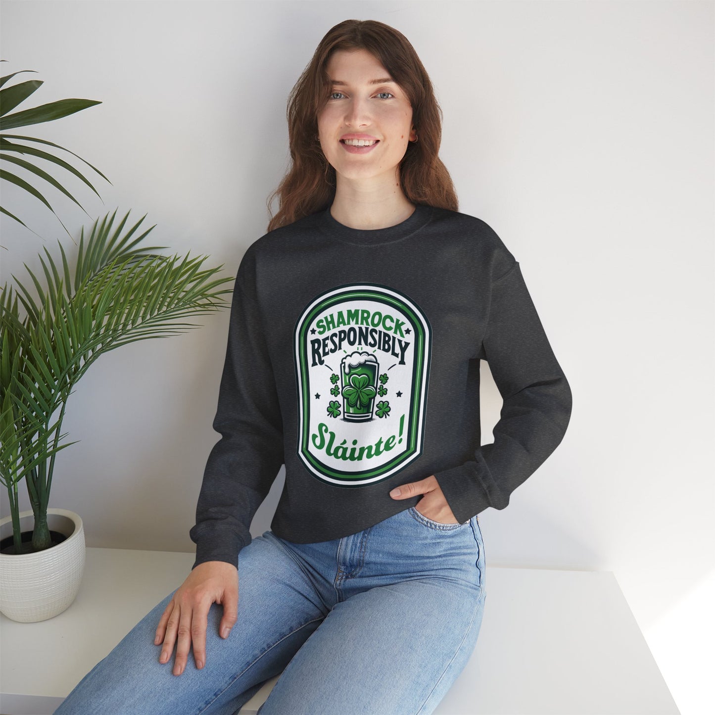 Shamrock Responsibly Slainte Sweatshirt, St. Patrick's Day Crewneck, Funny Lucky Beer Drinking Shirt