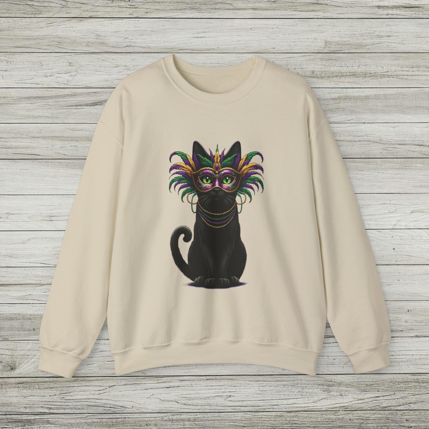 Black Cat Mardi Gras Sweatshirt Masquerade Ball Kitten and Beads Crewneck New Orleans French Quarter NOLA Carnival Parade Cat Shirt