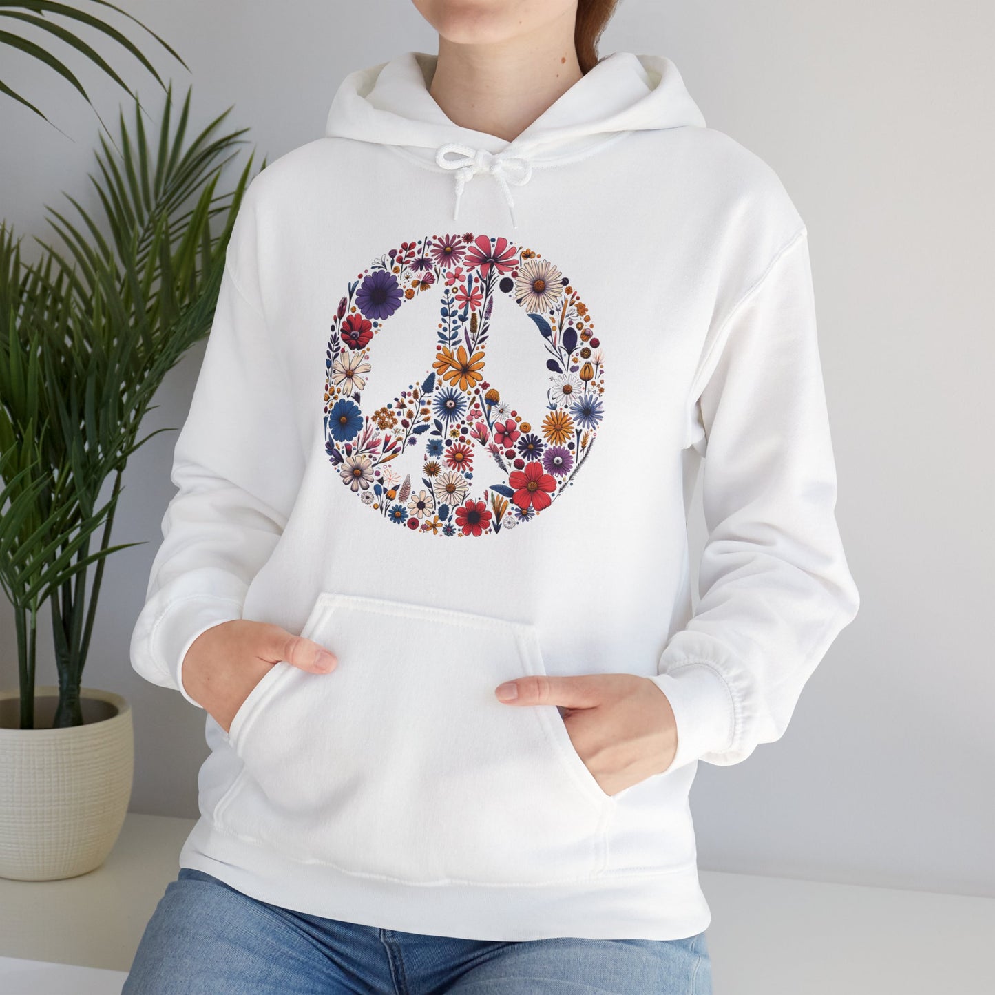 Wildflower Peace Sign Hoodie, Flower Boho Hooded Sweatshirt, Hippie Earth Day Shirt