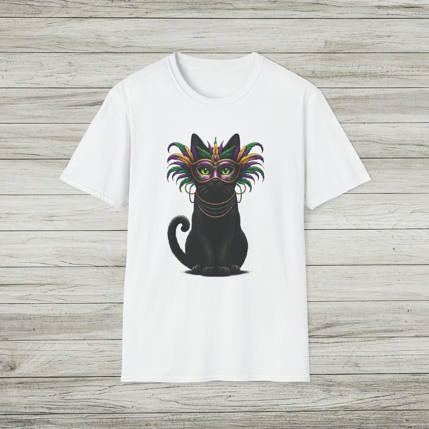 Black Cat Mardi Gras T-Shirt Masquerade Ball Kitten and Beads Tee New Orleans French Quarter NOLA Carnival Parade Cat