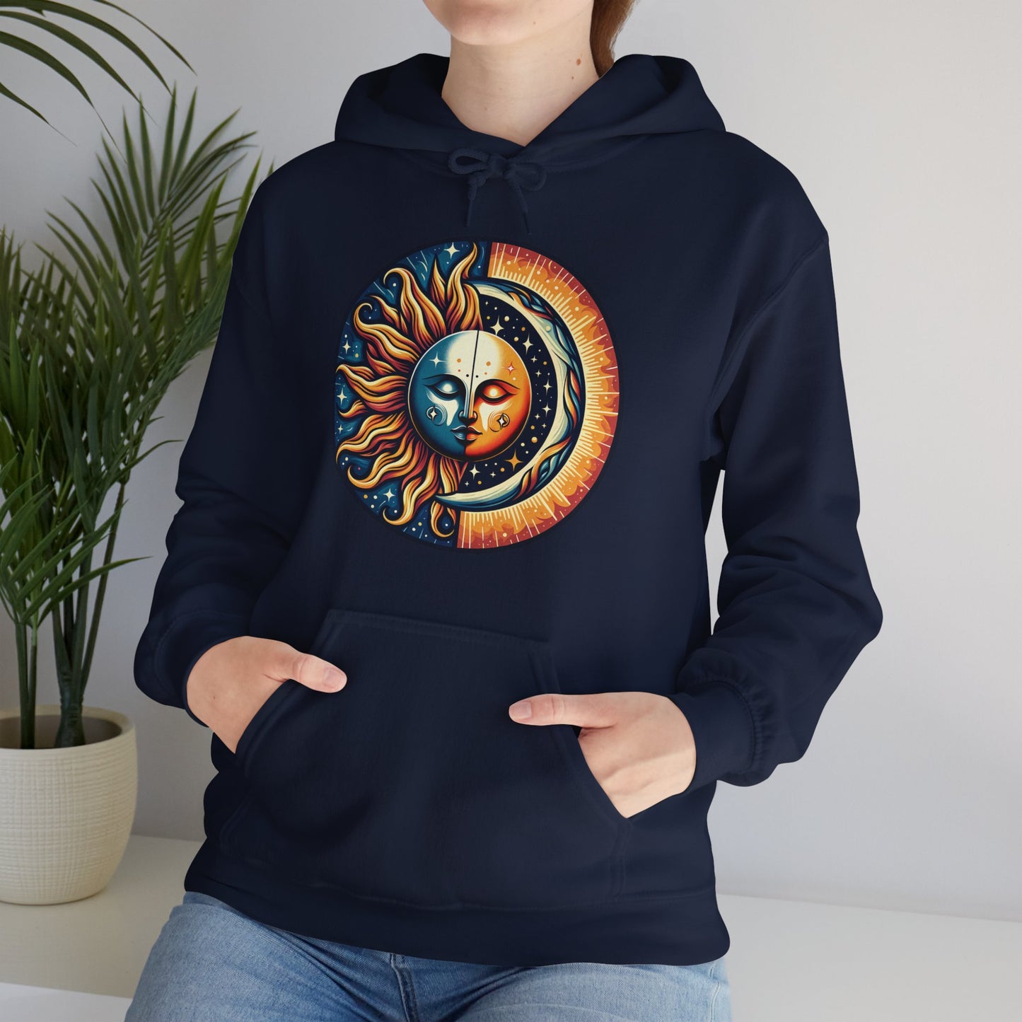 Celestial Sun Moon Hoodie, Mystic Festival Sweatshirt, Colorful Boho Bohemian Aesthetic Sweater Hooded Sweatshirt