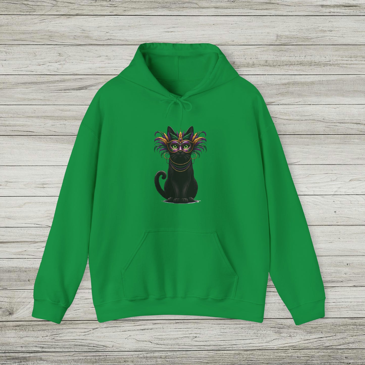 Black Cat Mardi Gras Hoodie Masquerade Ball Kitten and Beads Sweatshirt New Orleans French Quarter NOLA Carnival Parade Cat