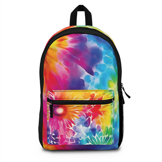 Rainbow Watercolor Flowers Backpack, Wildflowers Tie Dye Style for Nature Lovers, Colorful Back to School Bag