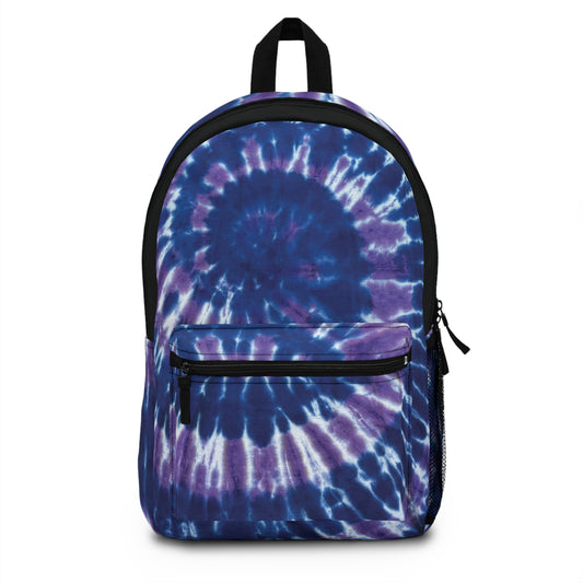 Blue Purple Spiral Backpack, Tie Dye Style Back to School Bag Boho Hippie Retro Back Pack