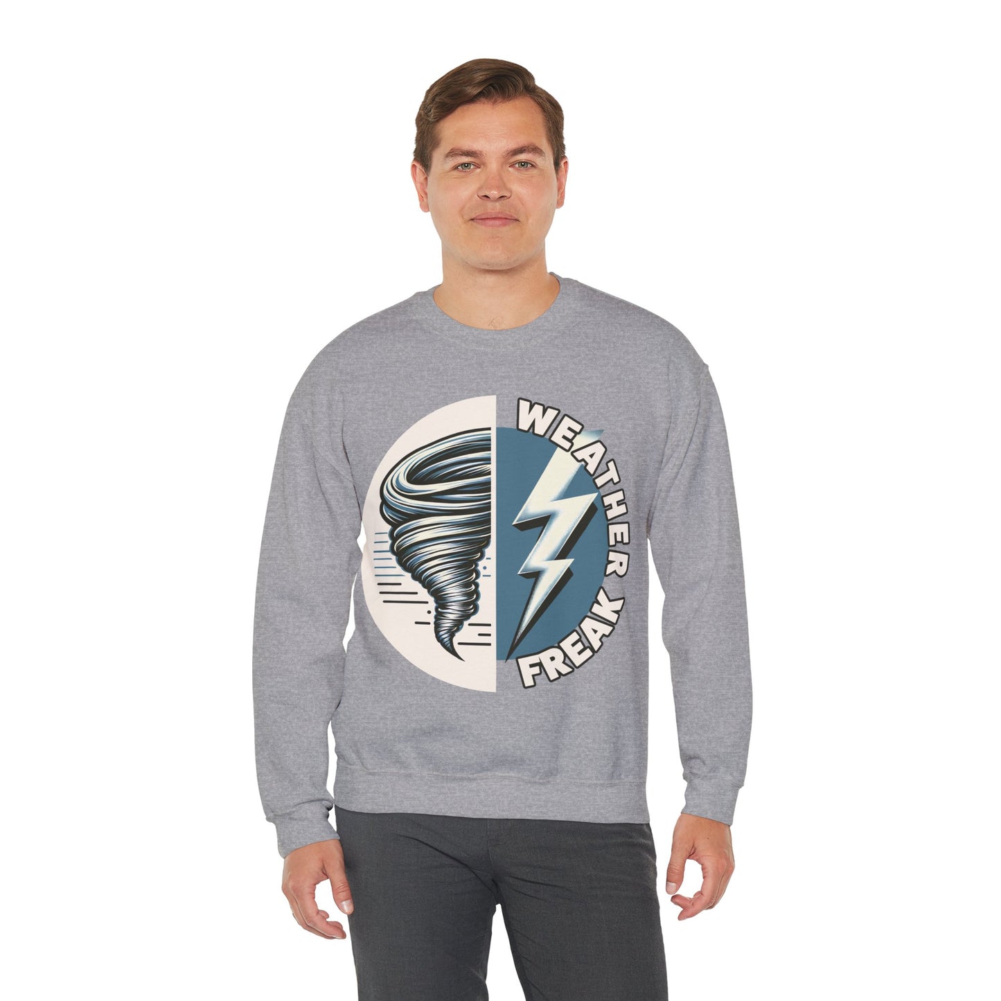 Weather Freak Storm Chaser Crewneck Sweatshirt, Tornado Sweater, Lightning Bolt Meteorology WX Science Nerd Sweatshirt