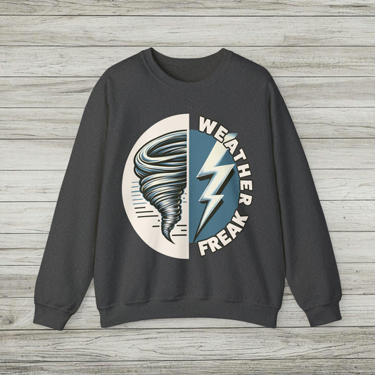 Weather Freak Storm Chaser Crewneck Sweatshirt, Tornado Sweater, Lightning Bolt Meteorology WX Science Nerd Sweatshirt