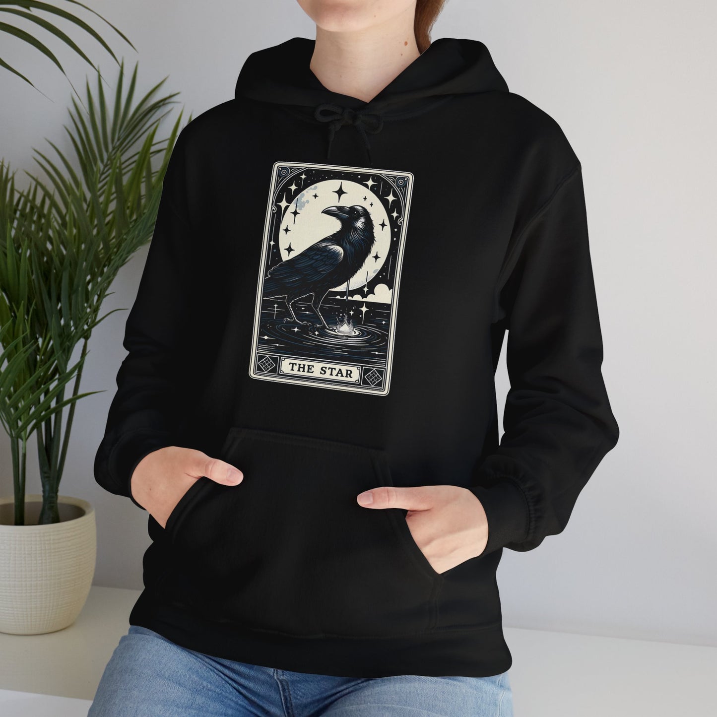 Gothic Crow Tarot Card The Star Hoodie Inspirational Optimistic Night Sky Hooded Sweatshirt