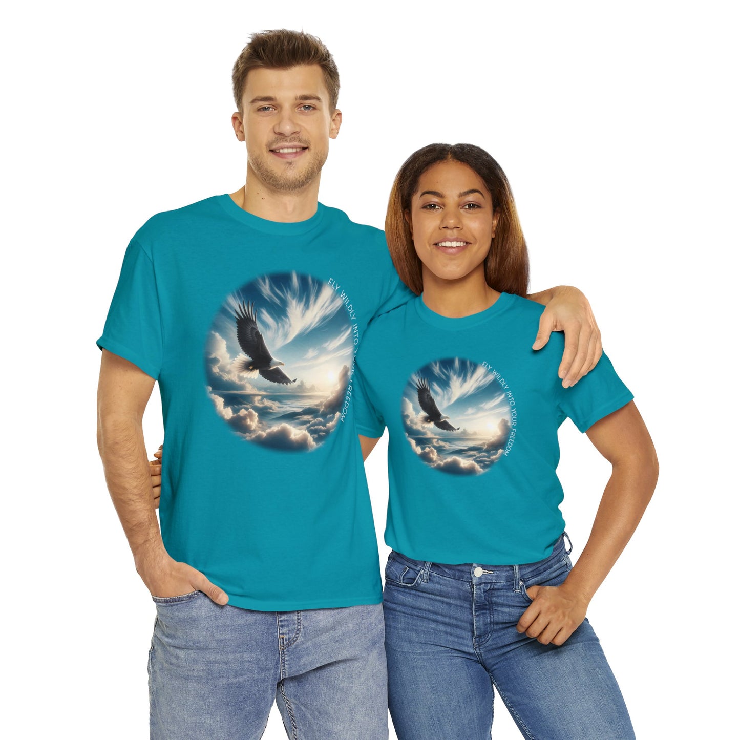 Fly Wildly Into Your Freedom Cotton Tee, Soaring Eagle in the Sky, Nature Lover T-Shirt