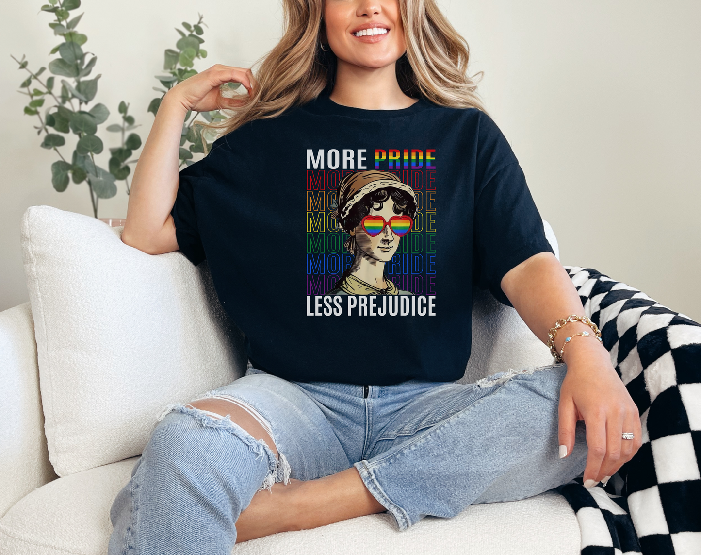 More Pride Less Prejudice T-Shirt, Retro Rainbow Tee