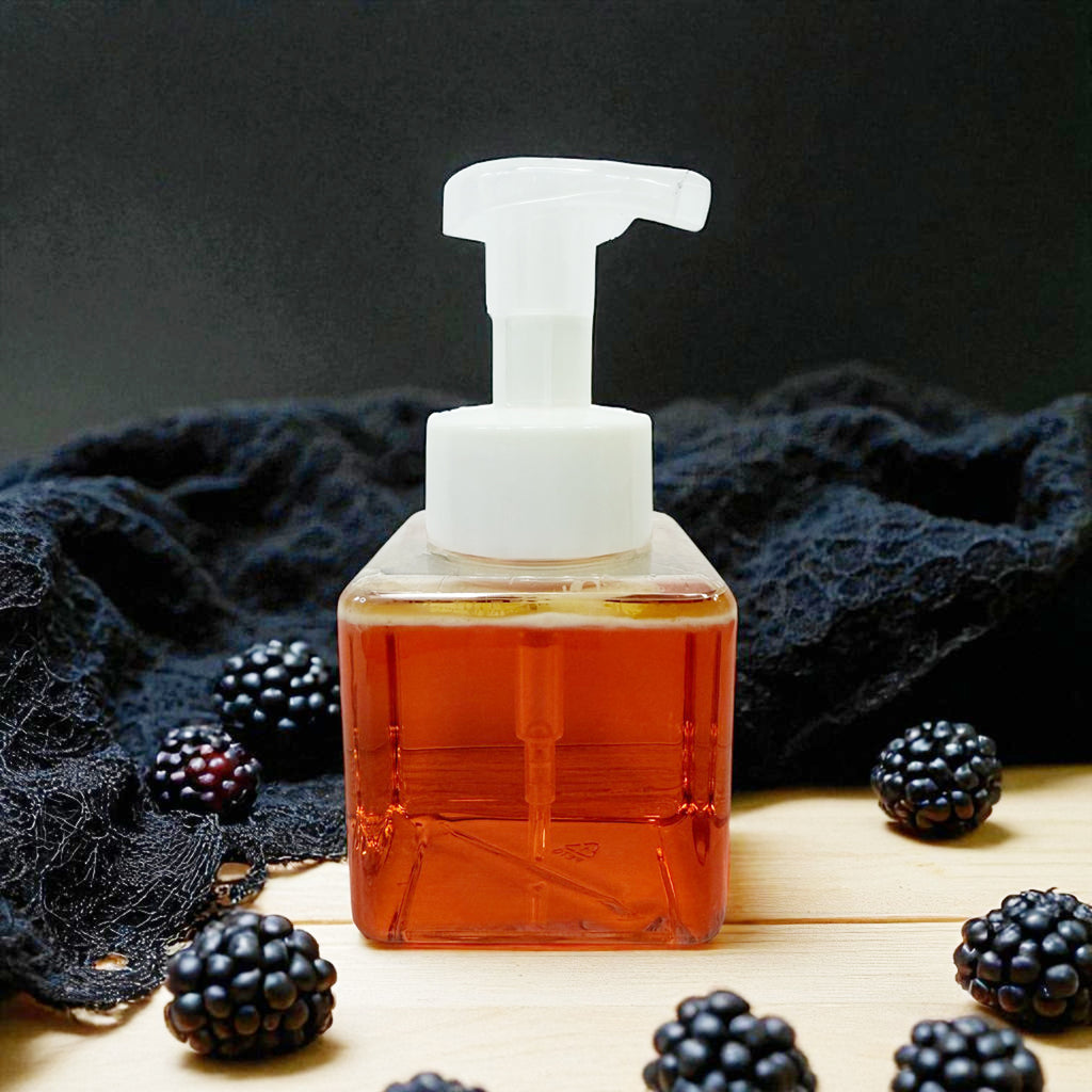 Gentle foaming hand wash soap with avocado oil for soft supple skin, even with frequent hand washing. Raspberry, pomegranate, vanilla, and musk scent. Great for fall autumn