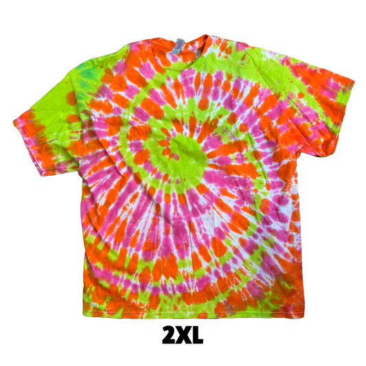 Tie Dye T-Shirt - Orange Pink Lime Green 2XL