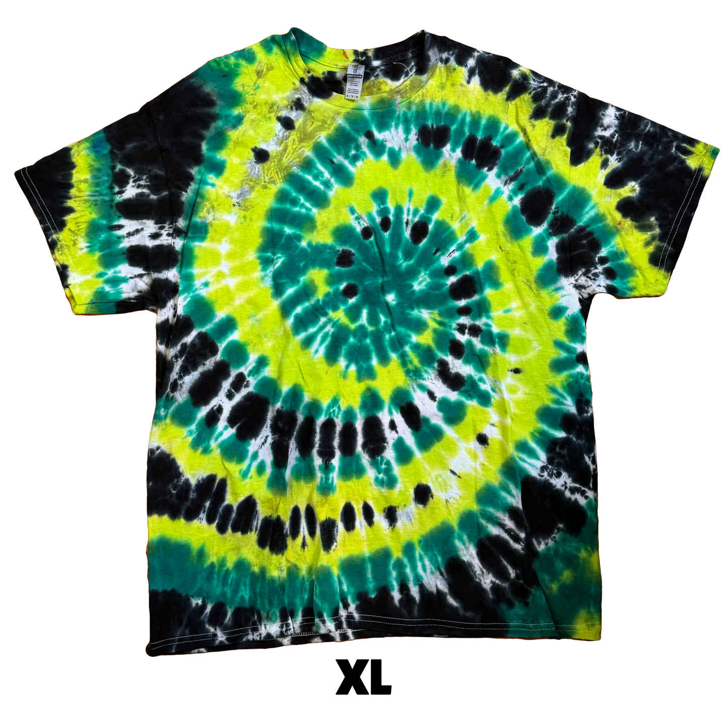 Tie Dye T-Shirt - Green Yellow Black Spiral XL