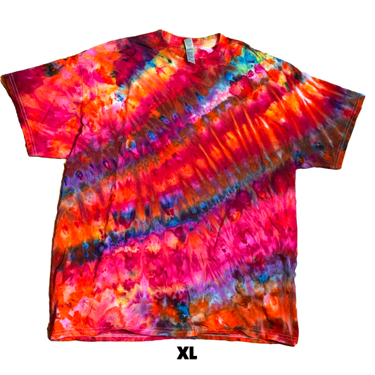 Tie Dye T-Shirt - Red Orange Blue Diagonal XL