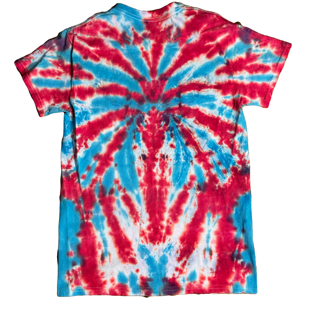 Tie Dye T-Shirt - Red White Light Blue Spider SMALL