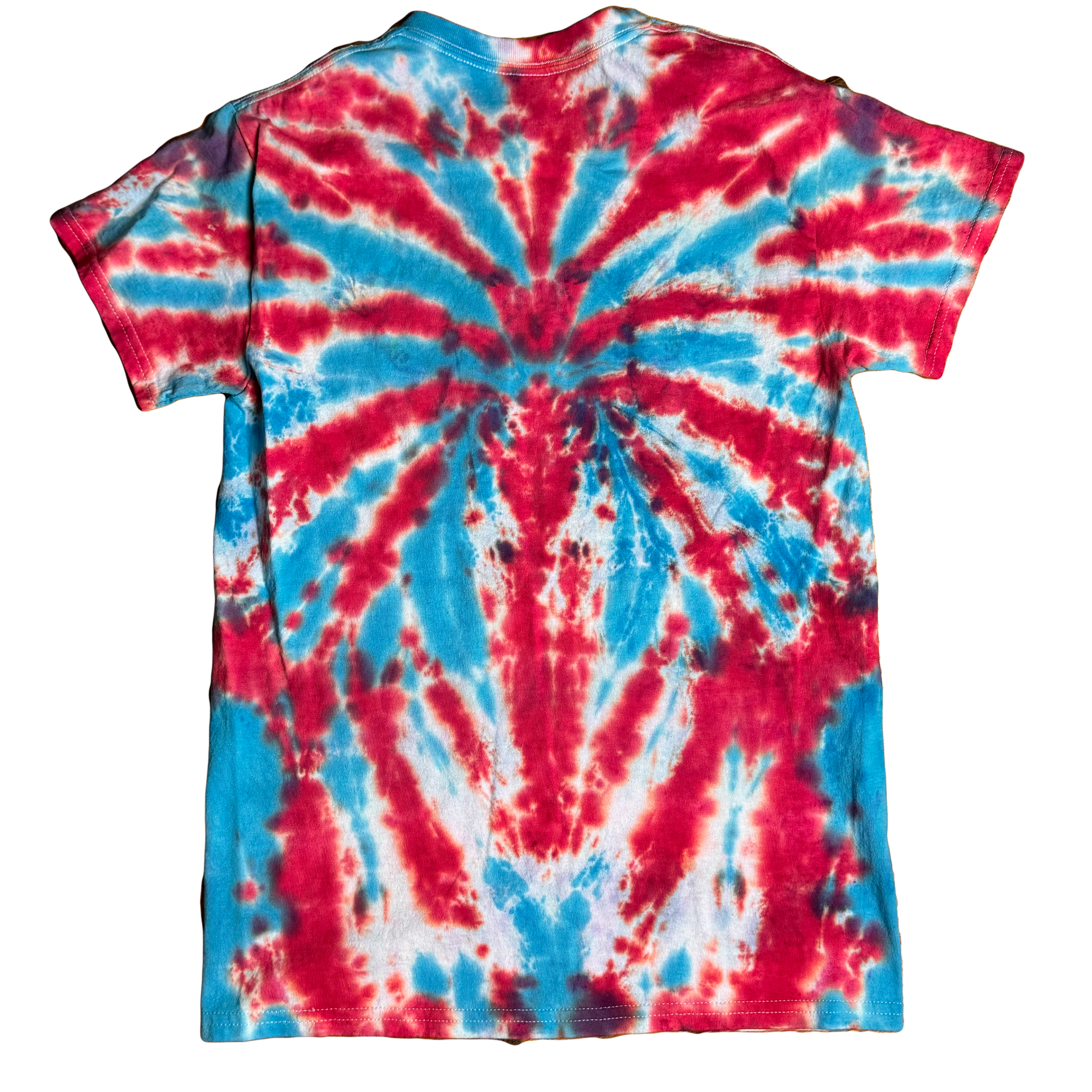 Tie Dye T-Shirt - Red White Light Blue Spider SMALL