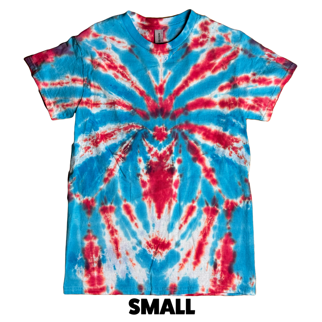 Tie Dye T-Shirt - Red White Light Blue Spider SMALL