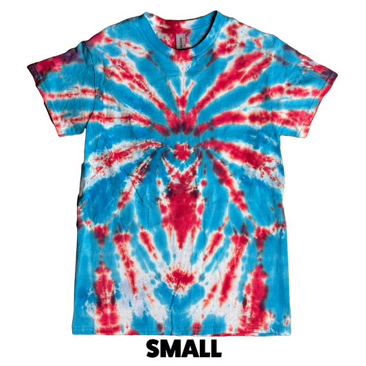 Tie Dye T-Shirt - Red White Light Blue Spider SMALL