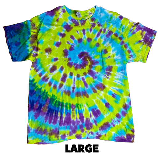 Tie Dye T-Shirt - Purple Lime Blue Spiral LARGE