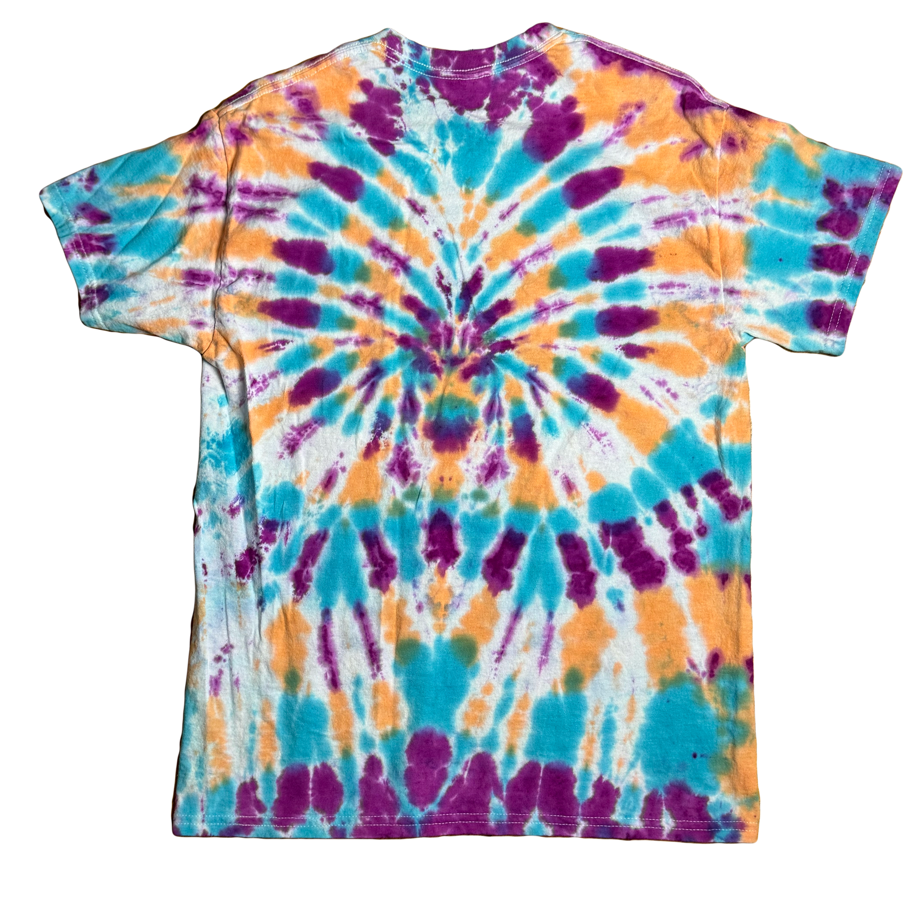 Tie Dye T-Shirt - Peach Blue Magenta Spider MEDIUM